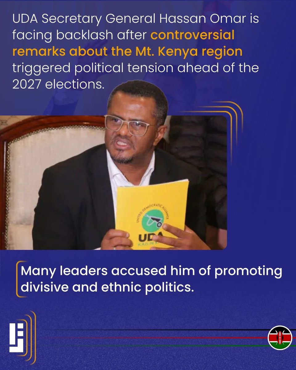 JamiiForums_KE's tweet photo. Despite apologizing days ago, pressure continues to mount on Hassan Omar to resign as Secretary-General of the ruling United Democratic Alliance over alleged ethnic hate remarks

The senior party official is now facing charges of inciting ethnic animosity — a stance he once publicly opposed earlier in his career

More https://t.co/g6d3Xu3Bde