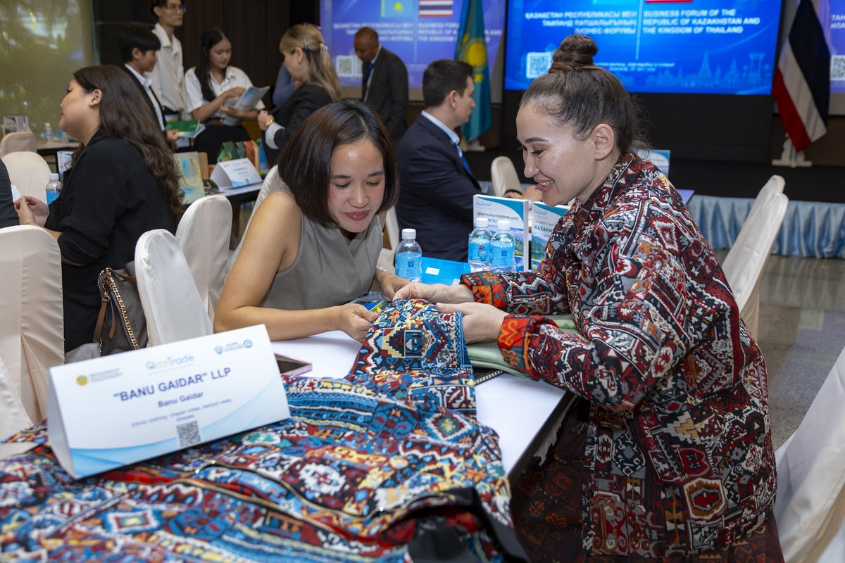 KZEmbassyTH's tweet photo. 🇰🇿🇹🇭 Kazakhstan–Thailand Business Forum was held at the Thai Chamber of Commerce in Bangkok with participation of government officials and business leaders from both countries.

The sides discussed expanding trade, investment and cooperation in logistics, agriculture&amp; tourism. https://t.co/Dn7l0nI2gm