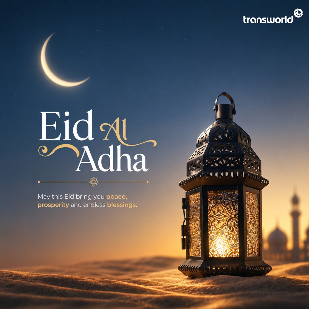 TransworldTweet's tweet photo. Eid Al Adha Mubarak. Wishing you and your family peace, happiness, and prosperity on this blessed occasion.

#EidAlAdha #EidMubarak #Transworld https://t.co/JFBhbTFf1K