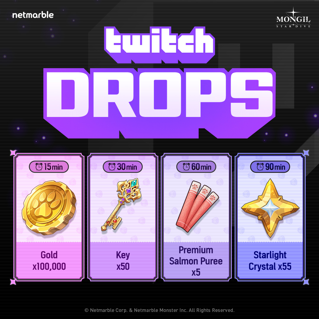 Stardive_EN's tweet photo. 📢 MONGIL: STAR DIVE X Twitch Drops

Celebrate the MONGIL: STAR DIVE 1.1 Version Update!
The Twitch Drops event is now live.

Watch MONGIL: STAR DIVE streams on Twitch
and earn Drops rewards!

▶ MONGIL: STAR DIVE X Twitch Drops Event Notice
https://t.co/3tfS7mgGnd

#MONGILSTARDIVE