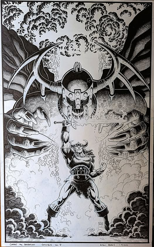 fabiaschi's tweet photo. Arthur Adams original art for a cover of Marvel's CTB Omnibus 8. Nice to see the details that the coloring overwhelmed. https://t.co/fS8Lx8uFZQ