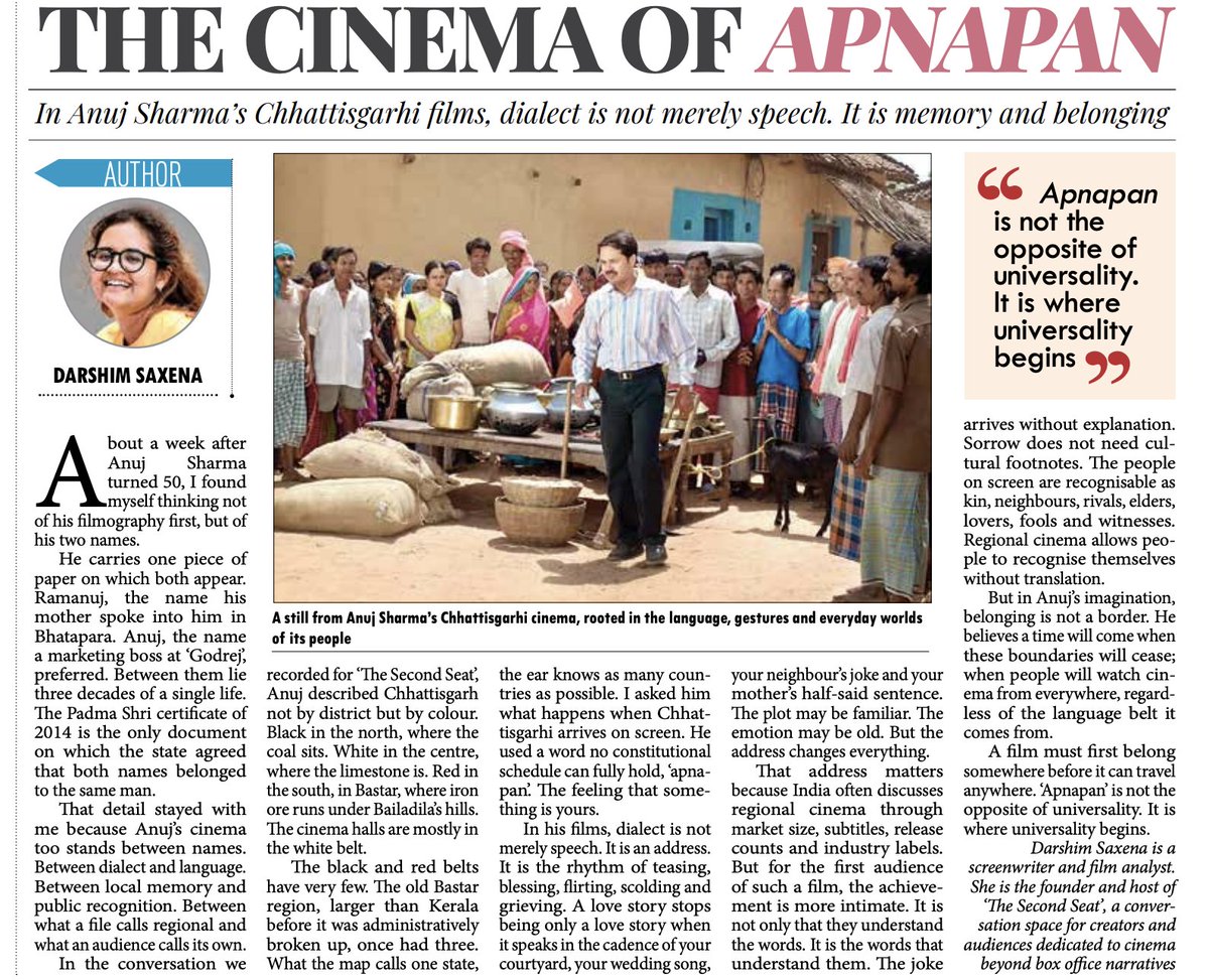 anujsharmacg's tweet photo. "Apnapan is not the opposite of universality. It is where universality begins."
Thank you, Darshim Saxena, for this wonderful feature on Anuj Sharma’s cinematic journey in the Millennium Post. 🎬📰
#AnujSharma #MillenniumPost #Chhollywood #CGCinema #DarshimSaxena #Chhattisgarh