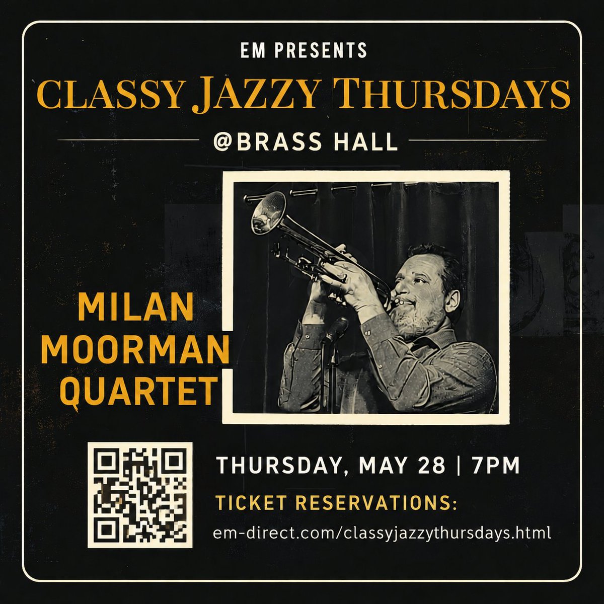 brasshall's tweet photo. ANNOUNCEMENT: Classy Jazzy Thursdays w/ Milan Moorman Quartet LIVE in Downtown Marble Falls on Thursday, May 28th at Brass Hall, 7pm.  Ticket Link: (https://t.co/ymLyZMXWrF) #jazz https://t.co/inXaYpzMPa