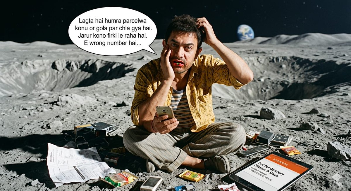 AKSSONUSINGH's tweet photo. @shadowfax_in The Historical Delivery:
"Bhai, 9 din se parcel 'Out for Delivery' hai... delivery boy Mars se rasta bhatak gaya hai ya delivery karne ke bahane Bharat Bhraman pe nikla hai?
#tumsenahopayega
@SHEIN_Official https://t.co/S2Ssms9Tbp