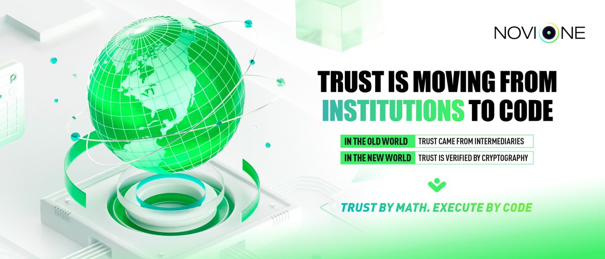 NoviOneGlobal's tweet photo. Trust Is Moving from Institutions to Code. 🔐⚙️🧠

In the old world,
trust came from intermediaries.

In the new world,
trust is verified by cryptography,
executed by protocols,
secured by code.

Trust by Math. Execute by Code. 🚀🔗⚡️ https://t.co/ve4esiJywV