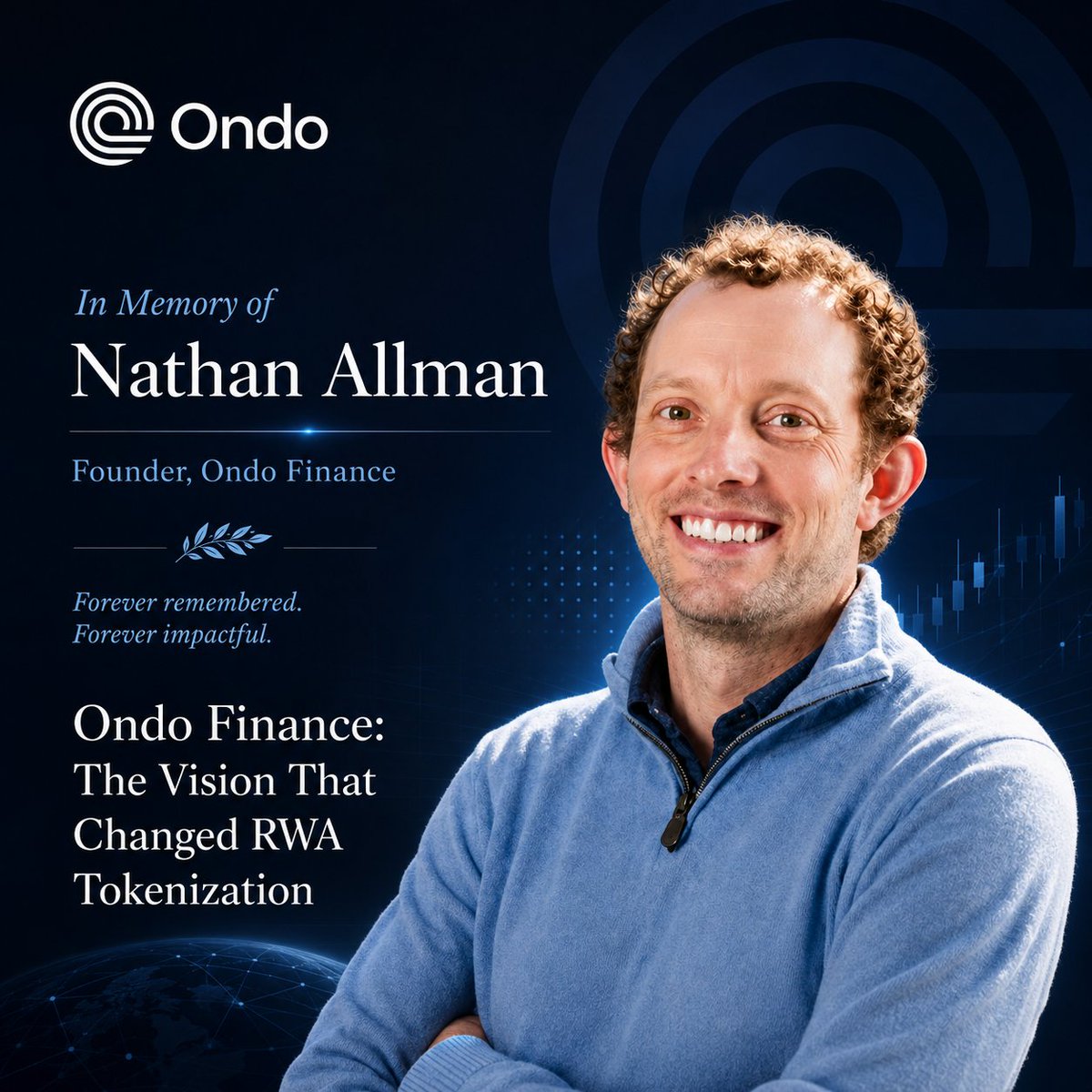 Joshuwa's tweet photo. Just heard the news. 💔

I didn't know Nathan personally.

But you can tell when someone
changes an entire industry.

The industry pauses.
People remember his work.

Nathan helped move RWAs
from an idea into a real focal point.

Rest in peace, Nathan. 💐

@OndoFinance | $ONDO https://t.co/jAW71zqWGP