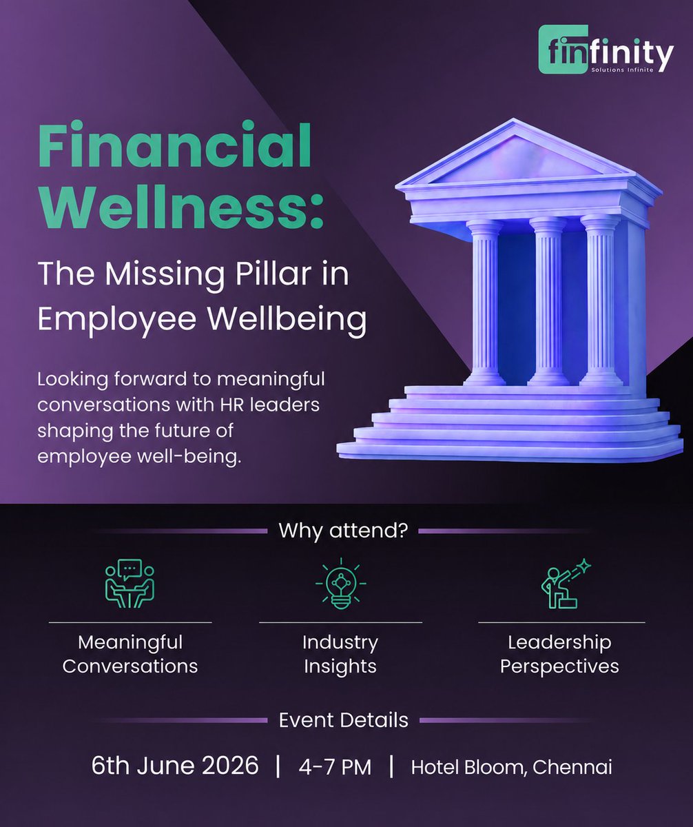 finfinity_sgpl's tweet photo. Financial well-being is becoming one of the biggest workplace conversations today.

Looking forward to insightful discussions with HR leaders on the future of employee well-being.

Namma Chennai, see you soon!

#Finfinity #FinancialWellbeing #FutureOfWork #HRLeadership https://t.co/fge6jWO4pq
