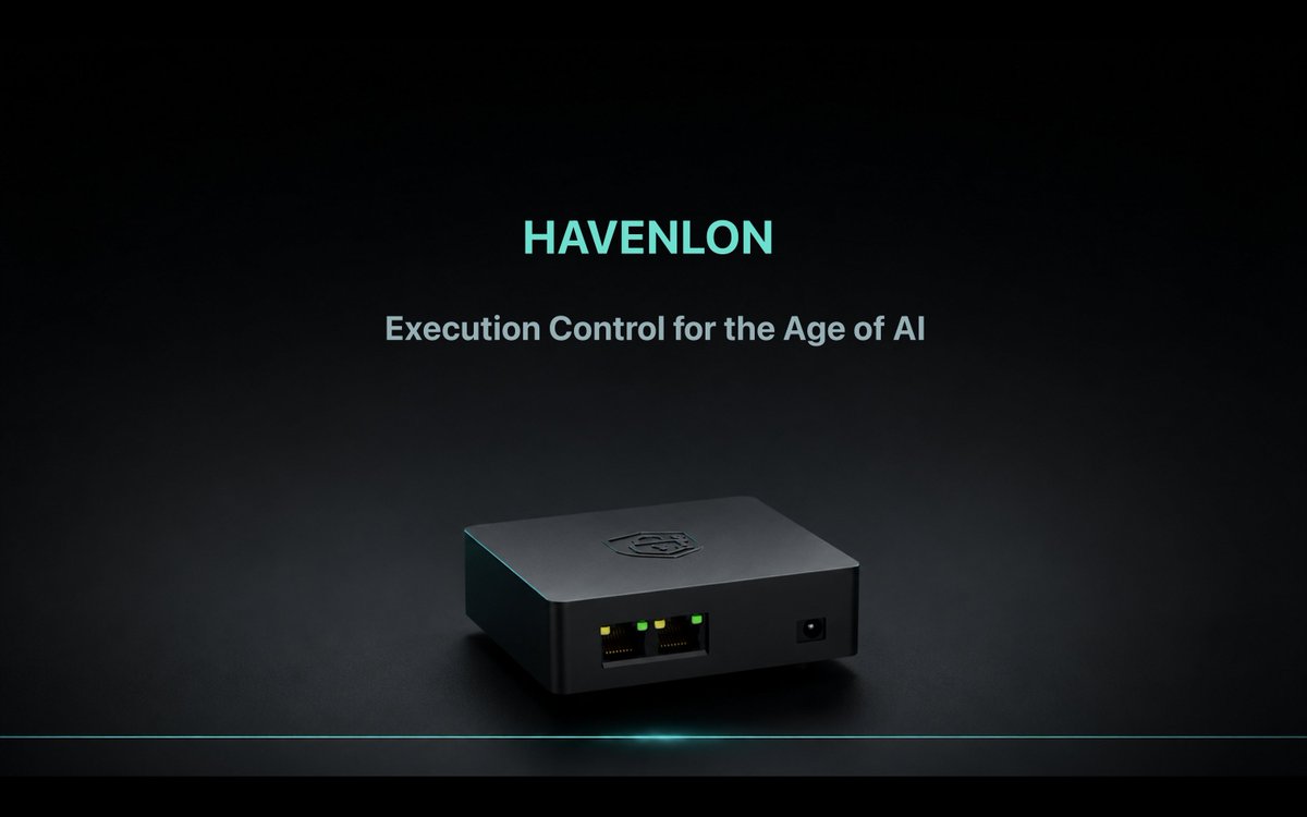 havenlon's tweet photo. Published:

What Is Havenlon?

Not a wallet.
Execution Control.

AI can request.
Software can propose.
Hardware decides.

https://t.co/Yx92kLf0uA https://t.co/mlSqmIiXaL