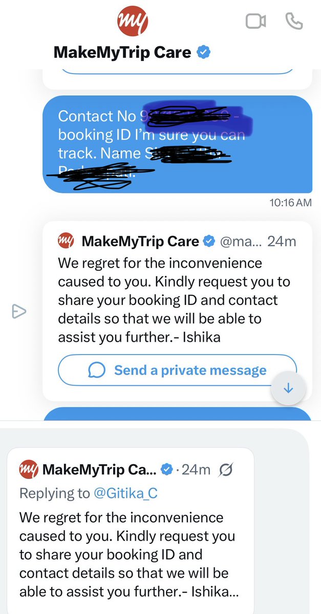 Gitika_C's tweet photo. Put me to a human please. This Robot has asked me the same question 3 times @makemytrip https://t.co/zMABz31cBh