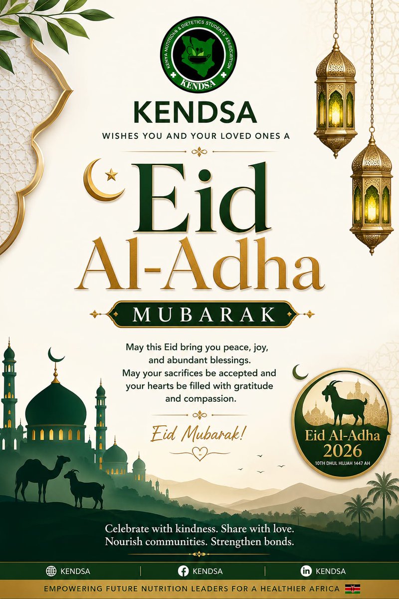 _KENDSA's tweet photo. 🌟 Eid Al-Adha Mubarak from KENDSA! 🌟
Wishing you and your loved ones a blessed Eid filled with peace, joy, and abundant blessings. Let us celebrate with kindness, nourish our communities, and strengthen our bonds. 🕊️✨
#EidMubarak #EidAlAdha2026 #KENDSA #NourishCommunities https://t.co/Slb4OSRaZs
