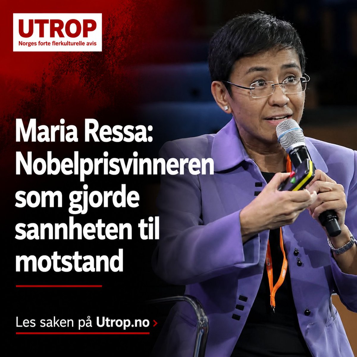 Utrop's tweet photo. Hun utfordret makten, avslørte desinformasjon — og ble selv et mål.
Nå hedres Nobelprisvinner Maria Ressa i Norge for en kamp som handler om langt mer enn journalistikk.
👉 Les saken her:
https://t.co/b3xB48ZaSY https://t.co/SENe1VBOGk