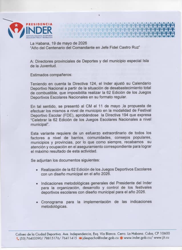 Rodripinero53's tweet photo. ORGANIZACION, DESARROLLO Y CONTROL DE LOS FESTIVALES DEPORTIVOS ESCOLARES CON DISEÑO MUNICIPAL PARA EL AÑO 2026.
#IslaDeLaJuventud
#InderCuba
#DeporteCubano 
#ComunicadorInder https://t.co/9nQeUwKIwQ