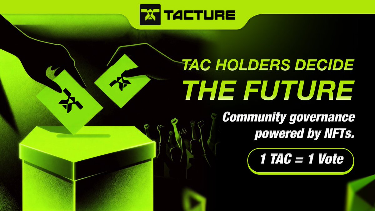 TactureAi's tweet photo. 🟢 The future of Tacture is shaped by its community.

🗳️ 1 TAC = 1 Vote
🎮 NFT-powered governance
⚡ TAC holders decide what comes next

Decentralized decisions. Community-driven growth. 🚀

#Tacture #TAC #NFT #Web3 #DAO #Governance https://t.co/wCsWs7rMhR