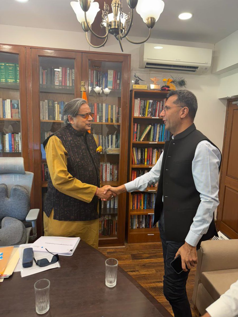 TharoorOffice's tweet photo. Dr @ShashiTharoor had a substantive discussion with @AshishDhawanTCF on building a globally competitive workforce, from aligning skill standards with Germany &amp; Japan to expanding certification, language training &amp; apprenticeships to leverage India’s demographic dividend. https://t.co/IQc2d6rsL5