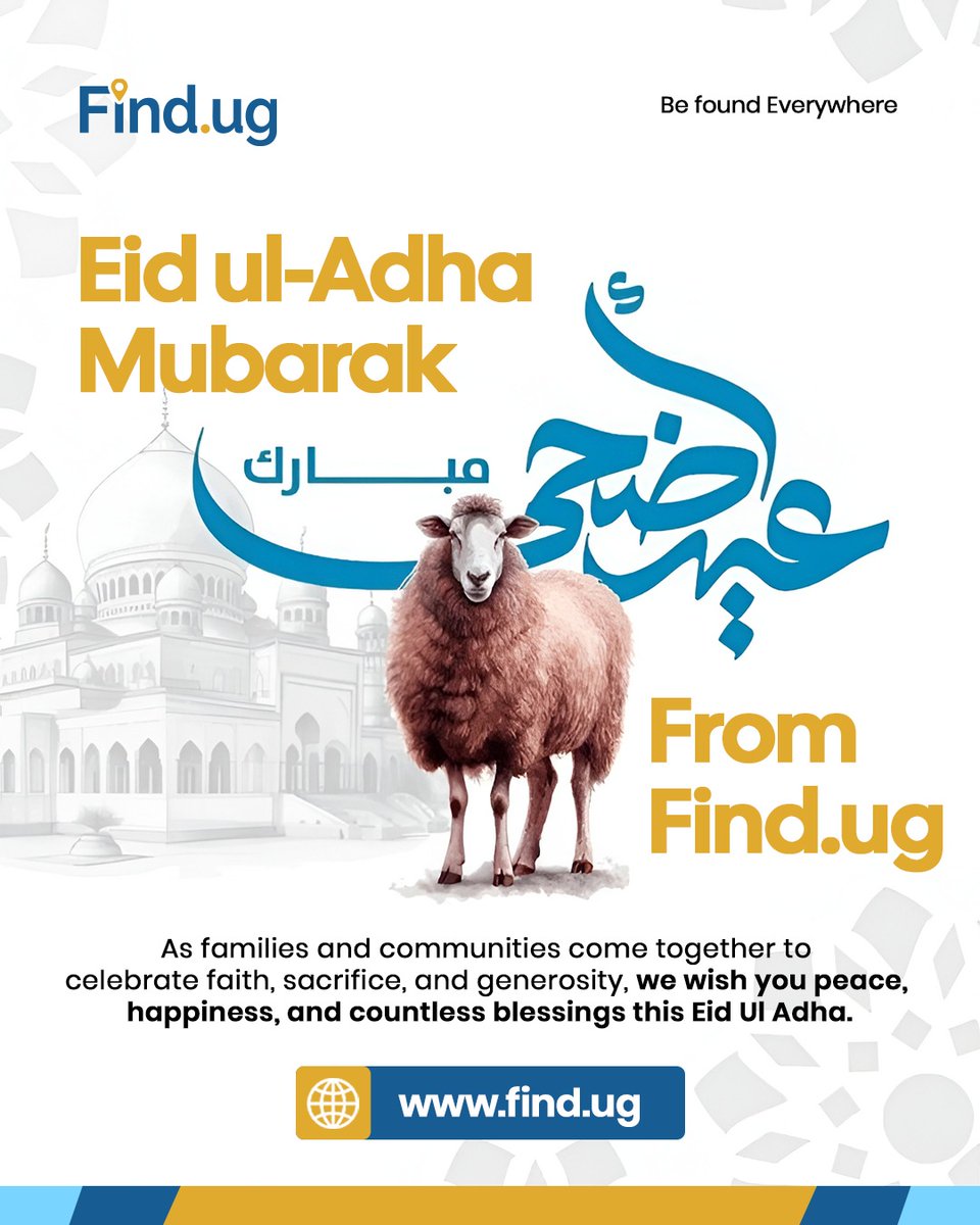 find_ug's tweet photo. Wishing you and your loved ones a blessed Eid ul-Adha filled with peace, joy, sacrifice, and endless blessings.
Celebrate this special season with love and gratitude. 🐑💙
 Eid Mubarak from https://t.co/XZ76dMVnCX!

Be Found Everywhere. https://t.co/qpm9HsAV0E