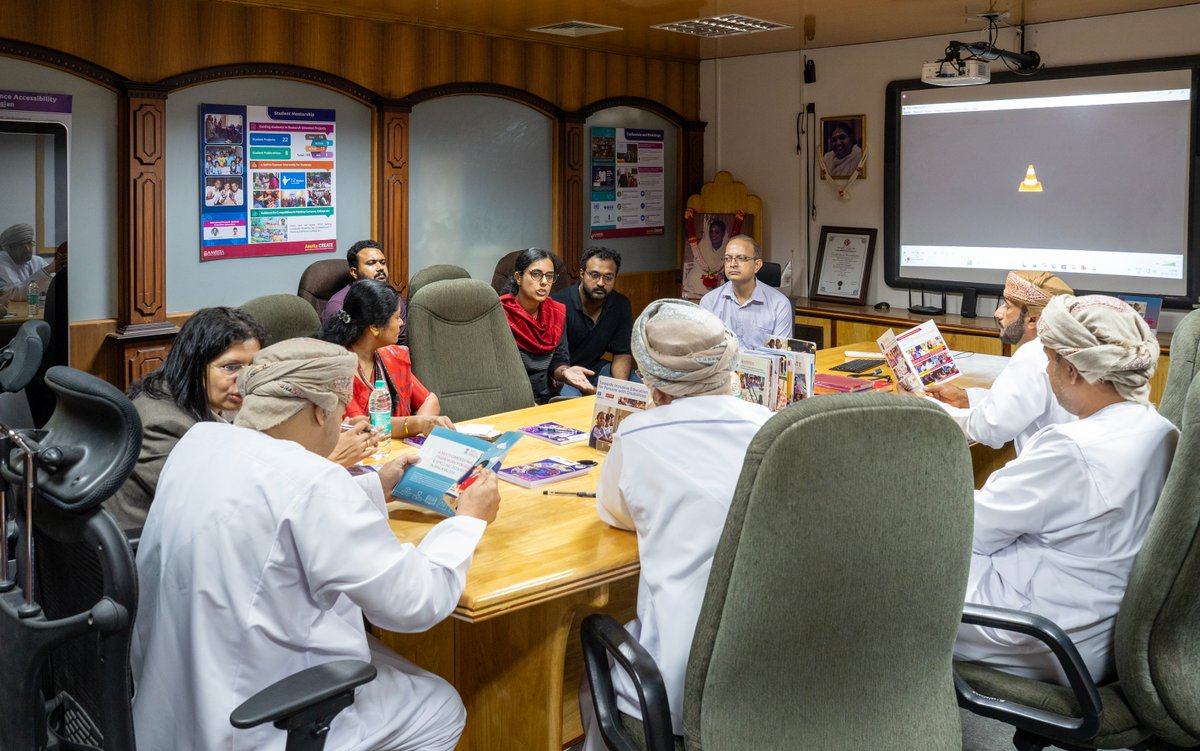 AmritaCreate's tweet photo. Proud to be part of the @utas_oman delegation visit to @AMRITAedu! The visit was part of a MoU signed between both institutions. At Amrita Create, we showcased our work in research, technology, community initiatives, and Assistive Technologies in Education.

#AmritaCreate #UTAS https://t.co/5G5nYrCYgV