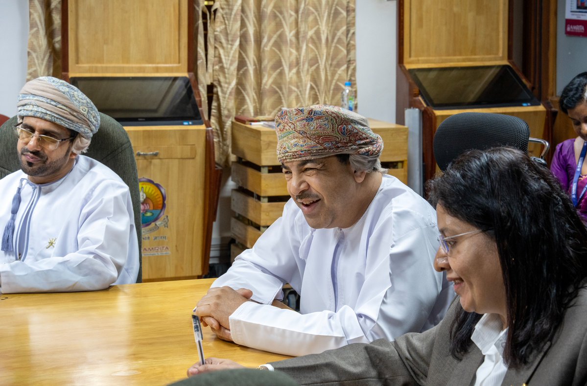 AmritaCreate's tweet photo. Proud to be part of the @utas_oman delegation visit to @AMRITAedu! The visit was part of a MoU signed between both institutions. At Amrita Create, we showcased our work in research, technology, community initiatives, and Assistive Technologies in Education.

#AmritaCreate #UTAS https://t.co/5G5nYrCYgV