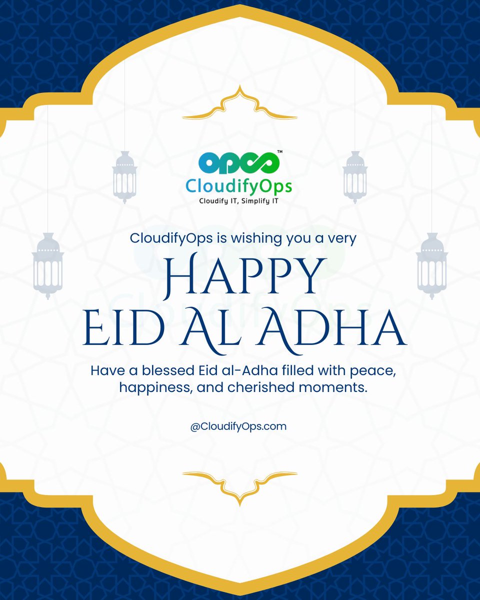 Cloudify_Ops's tweet photo. As we celebrate Eid Al Adha, the CloudifyOps family extends warm wishes to all observing this blessed occasion. May your day be filled with gratitude, togetherness, and joy. 

#CloudifyOps #EidAlAdha2026 #EidMubarak #Festivevibes https://t.co/wOjJpoMimU