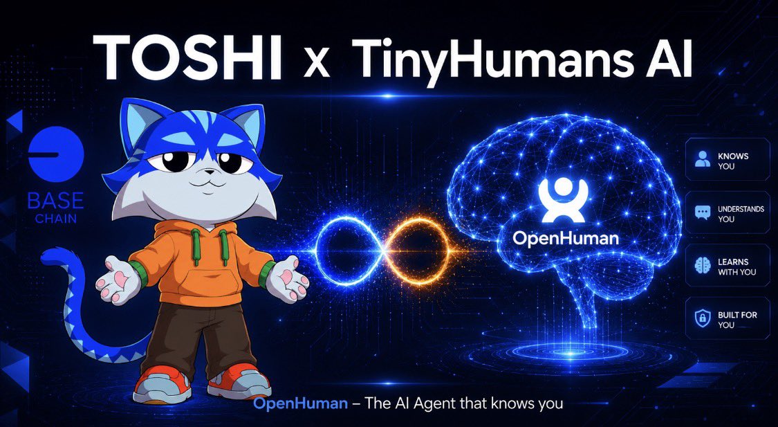 TomTom240178's tweet photo. Tomorrow, $TOSHI hosts a Space with Steven Enamakel, lead developer of @TinyHumansAI. 🔥
As a long-term $TOSHI holder, this is exactly the kind of development I’ve been watching for.
Don’t miss it. 🔔
@Toshi
#TOSHI #TinyHumansAI #OpenHuman #AIxCrypto #NFA #DYOR https://t.co/QwNkX8W1HA
