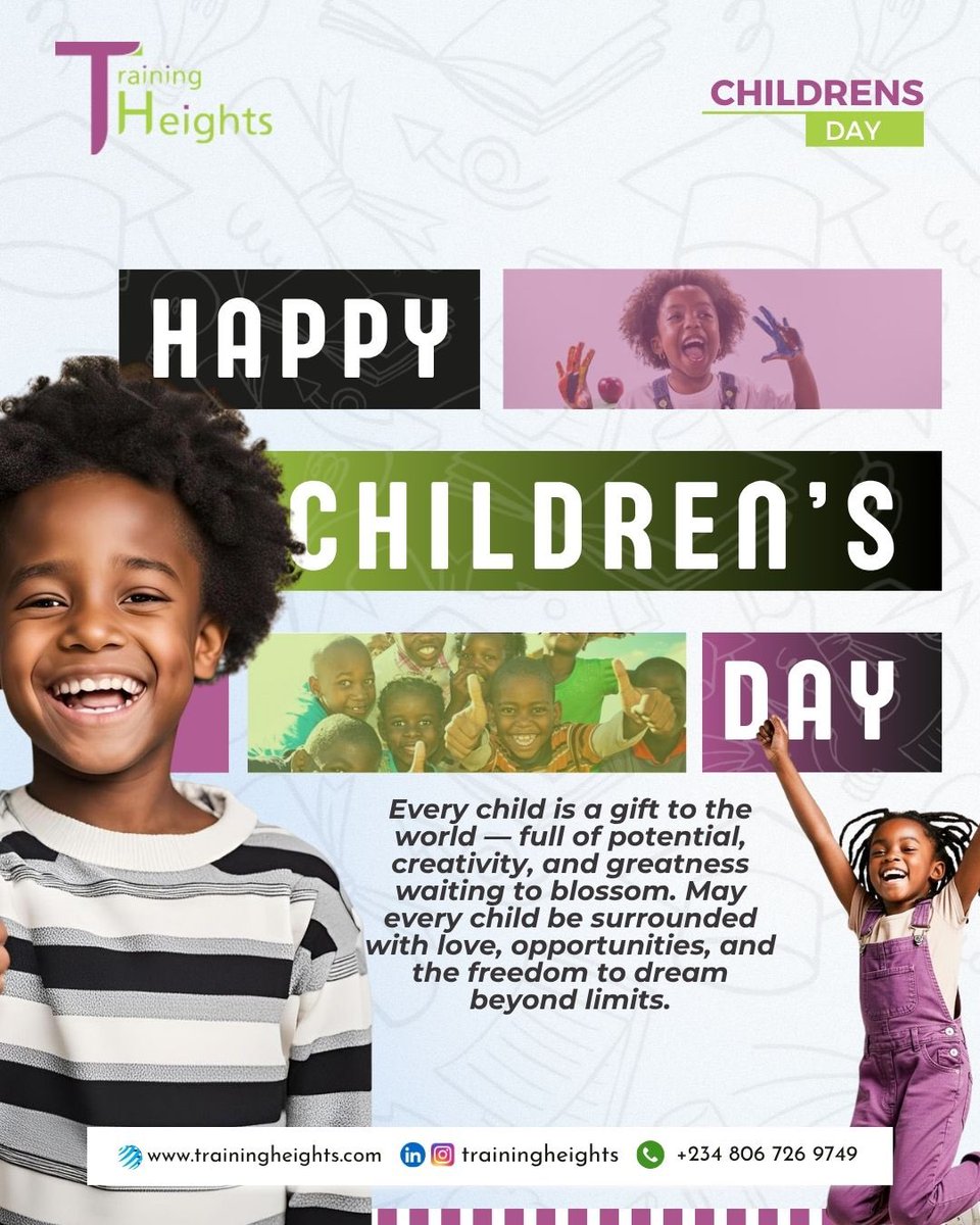 TrainingHeights's tweet photo. Happy Children’s Day 

May every child be surrounded with love, opportunities and the freedom to dream beyond limits. And most especially in this trying time, may they feel safe and be protected at all times. https://t.co/Ae7OmtD2j8