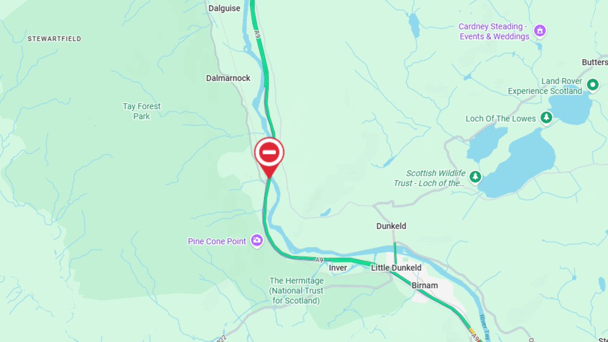 trafficscotland's tweet photo. NEW❗️⌚️06:37

🛣️#A9 Inchmagrannachan (Between Dalmarnock and Dunkeld) 

CLOSED in both directions due to a vehicle fire⛔️

Emergency services are on route🚔

Please #UseAltRoute at this time❗️

Check your route at https://t.co/5son8B9wj4 https://t.co/JX1YsgQdgU