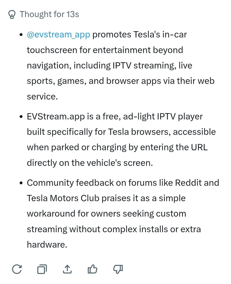 evstream_app's tweet photo. Grok 🦾
#ev #IPTV #tesla https://t.co/qTsnmG1SSO