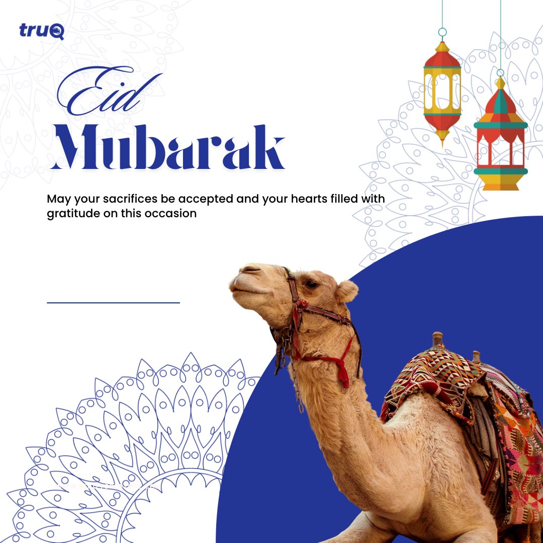 MytruQ's tweet photo. Eid al-Adha Mubarak 🌙✨  

A season of faith, gratitude, and togetherness. May this Eid bring peace, joy, and abundant blessings to you and your loved ones.  

Warm wishes from all of us at truQ 💙

#EidWishes #eidmubarak https://t.co/gmhX8ZgO3e