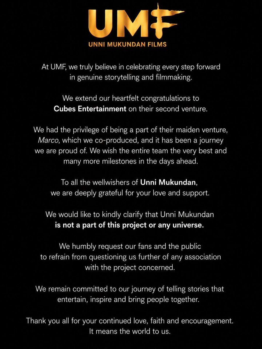 romachfilms's tweet photo. #UnniMukundan confirms he is not part of #Kattalan and Cubes Entertainment's cinematic universe https://t.co/uAuCLzSBek