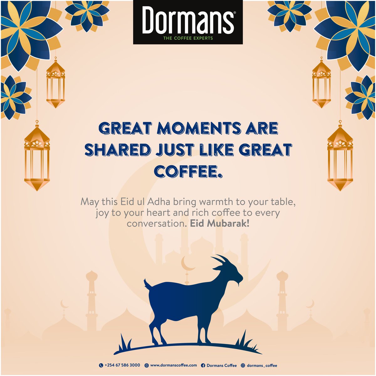 DormansCoffee's tweet photo. Wishing you and your loved ones a blessed Eid ul-Adha filled with peace, joy, and gratitude. May this special occasion bring happiness to your home and strengthen the bonds that matter most. 

Eid Mubarak https://t.co/sWoQrtxfUF