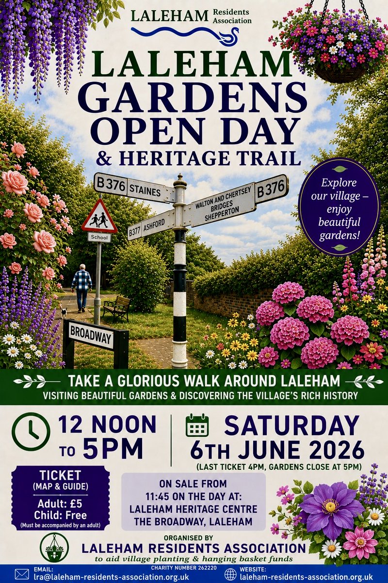 lalehamonthames's tweet photo. Laleham Gardens Open Day &amp; Heritage Trail - Saturday 6th June. Explore beautiful private gardens, discover historic buildings, village landmarks and stories from Laleham’s past.

https://t.co/OS1lm1izrA

#LalehamVillage #LRA #LalehamHistory #LalehamHeritage #GardensOpenDay https://t.co/PNXdHB9OQh