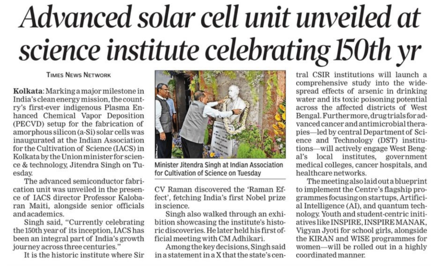 IndiaDST's tweet photo. #TOI - Advanced solar cell unit unveiled at science institute celebrating 150th year

@DrJitendraSingh @rajesh_gokhale @iacskolkata @DBTIndia @CSIR_IND @moesgoi 
https://t.co/DZM2fFOper https://t.co/aT5t1nFR0b