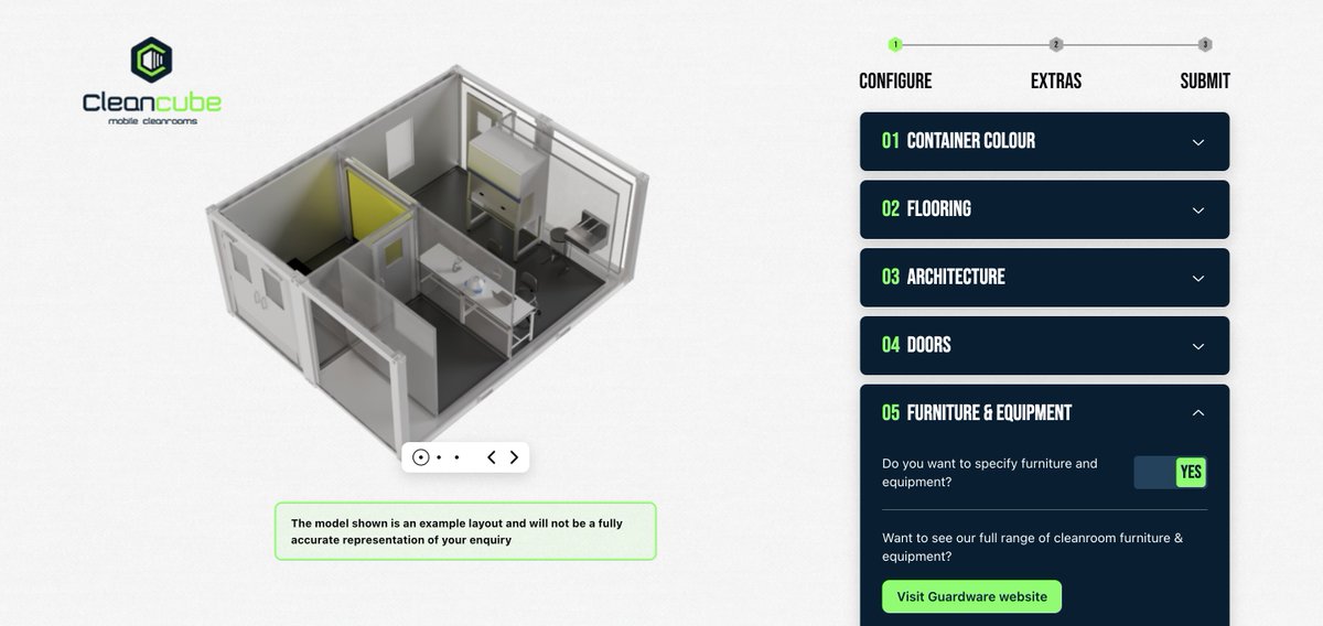 GuardtechClean's tweet photo. Don't forget to give our awesome Cleancube Configurator a whirl

💚  ⭐ 💚 ⭐ 

Tailor your perfect container facility to help us edge you closer to the new cleanroom facility to take your application to new heights!

Launch the configurator: https://t.co/PZ11y4FHac

#guardtech https://t.co/DT2S0pLOIT