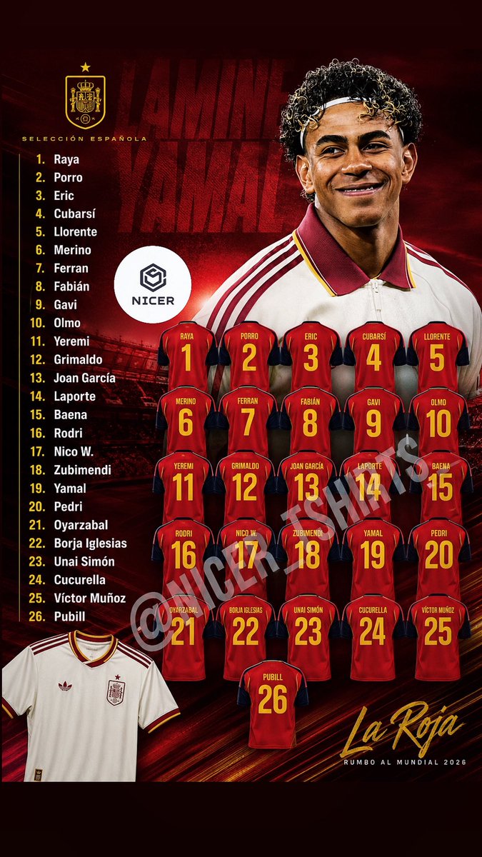 NICER_TSHIRTS's tweet photo. DORSALES DE LA #SEFUTBOL para el mundial! A falta de cartel oficial, según fuentes , estos serán los dorsales! Repostealo en tu historia y tendrás un 10% de descuento en tu próxima compra!
#lamineyamal #sefutbol 
Envíos a todo el mundo! https://t.co/Zg3wWKiSfb
