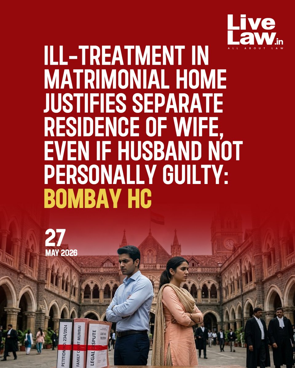 LiveLawIndia's tweet photo. Torture or ill-treatment of wife in her husband's house,  is sufficient ground for her to refuse to live with her husband and seek maintenance under Section 125 CrPC, Bombay HC held recently.

Read more: https://t.co/kf36JwB7ii https://t.co/6CewAqVyz7