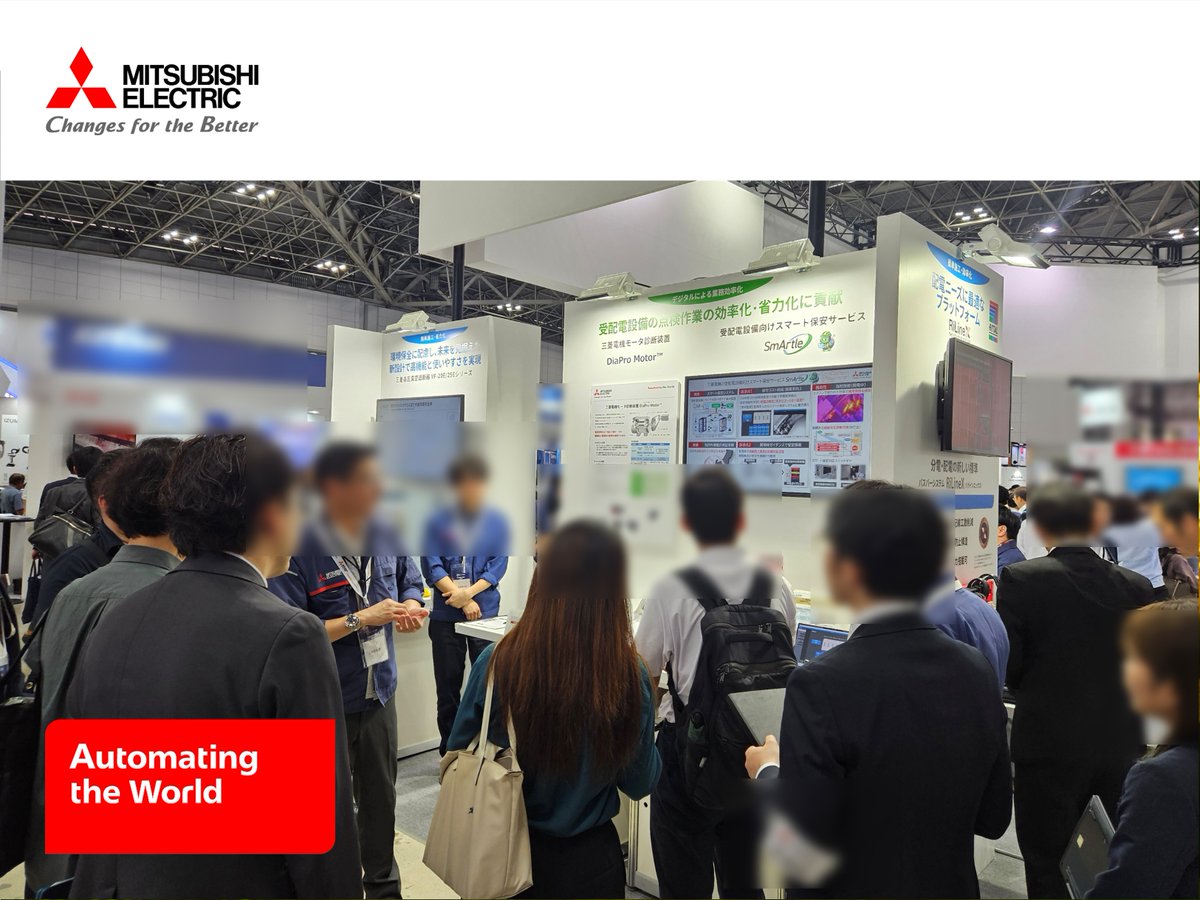 Mitsubishi_FA's tweet photo. #JECAFAIR2026 is being held at Tokyo Big Sight today🎊🇯🇵

Great to see so many visitors at the Mitsubishi Electric booth!
We’re showcasing a wide range of products that improve efficiency and support practical labor saving at manufacturing sites.✨

#AutomatingTheWorld #JECAFAIR https://t.co/ReP0pXsrwI