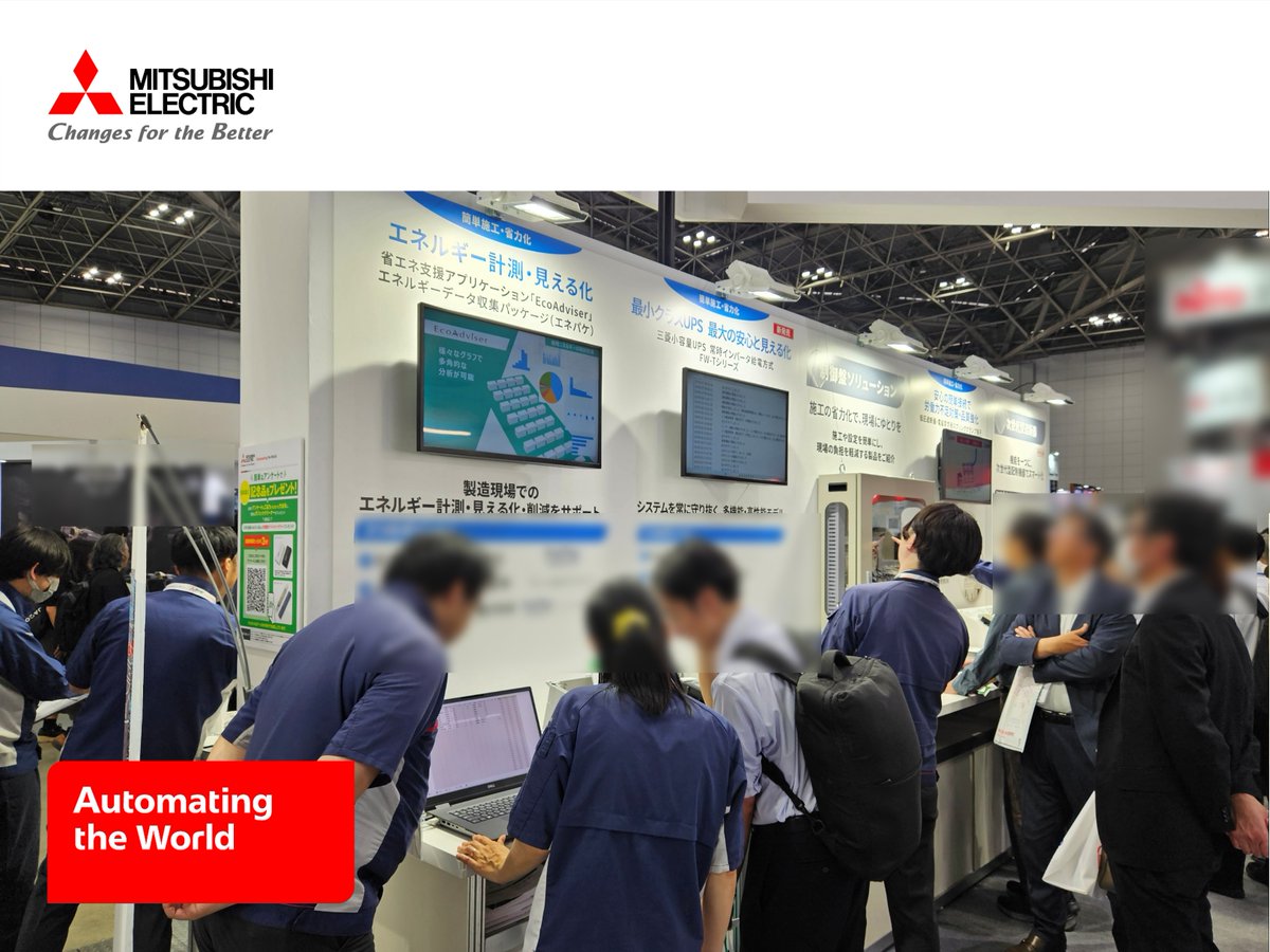 Mitsubishi_FA's tweet photo. #JECAFAIR2026 is being held at Tokyo Big Sight today🎊🇯🇵

Great to see so many visitors at the Mitsubishi Electric booth!
We’re showcasing a wide range of products that improve efficiency and support practical labor saving at manufacturing sites.✨

#AutomatingTheWorld #JECAFAIR https://t.co/ReP0pXsrwI