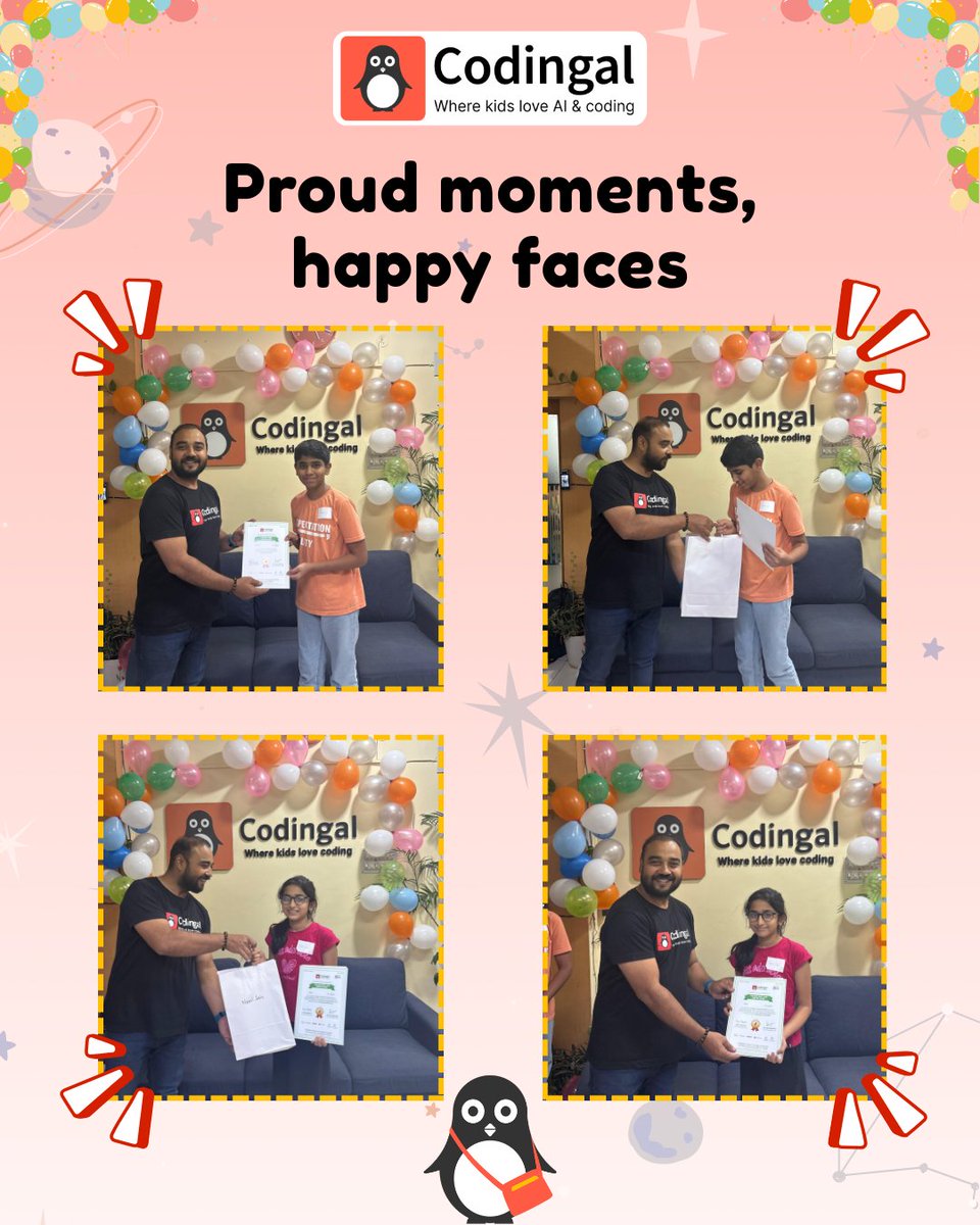 codingal's tweet photo. From online classes to offline celebrations, our Bangalore meet-up was filled with proud milestones, cheerful smiles, and moments that reminded us why we love seeing kids learn and grow.
#Codingal #CodingalCommunity #KidsWhoCode #CodingalTeachers #StudentAchievements https://t.co/w2pUAKU4WP