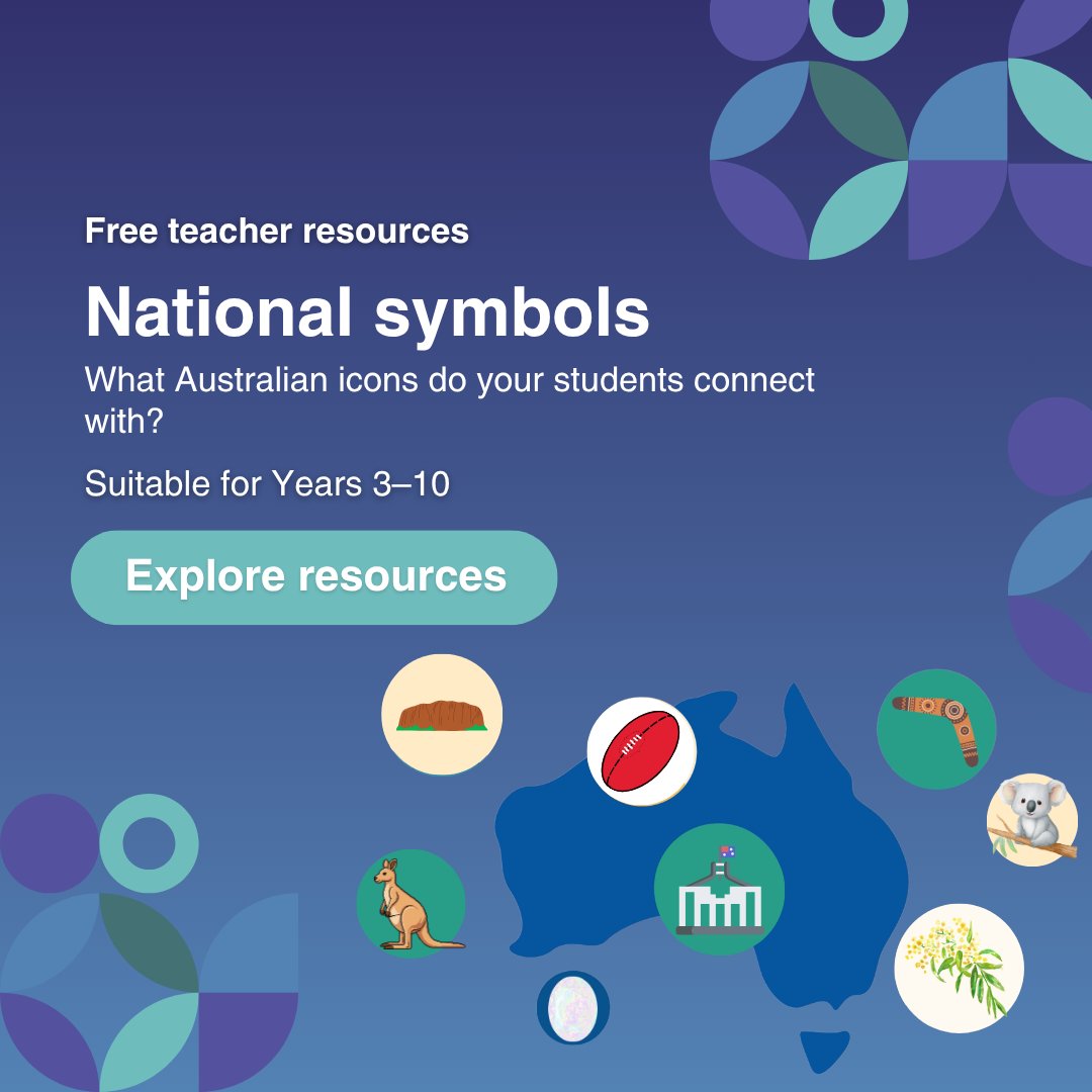 EdServAus's tweet photo. What Australian icons do your students connect with? Explore civics and citizenship resources that bring national symbols to life on the Civics and Citizenship Education Hub (CCE Hub). 
Explore the hub today: https://t.co/HsbrV2cXX7 https://t.co/K6qW0ZEowZ