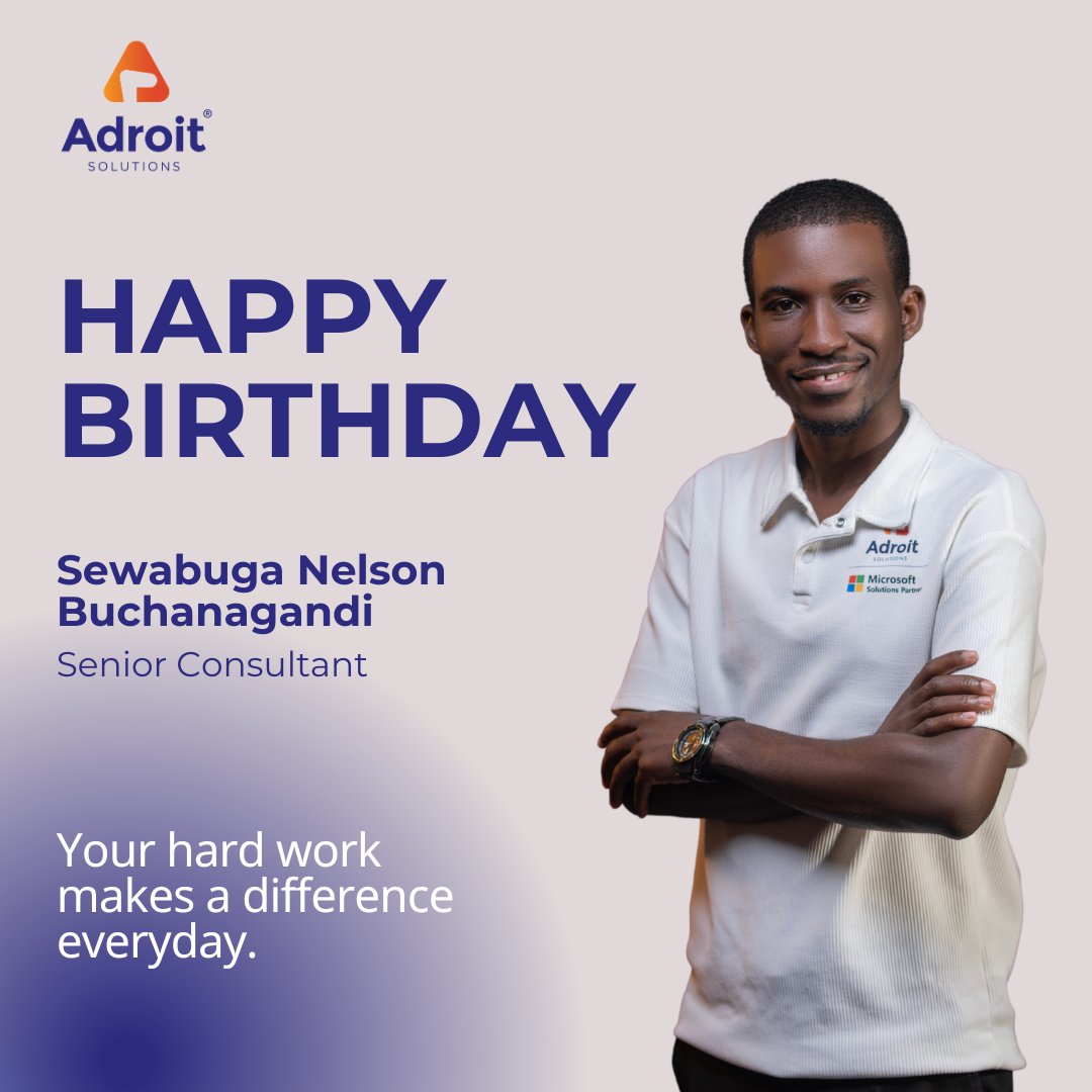 ADROITUGANDA's tweet photo. Join us in wishing Sewabuga Nelson a very Happy Birthday. Your professionalism, commitment, and contributions continue to inspire excellence. Wishing you continued success and many more achievements in the year ahead. 

#HappyBirthday #AdroitSolutionsLimited #MicrosoftPartner https://t.co/l7LWduisIr