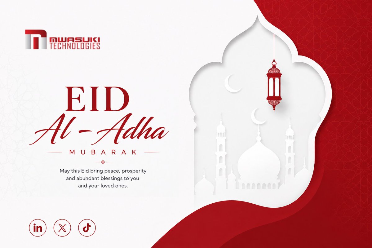MwasukiTech's tweet photo. Eid Al-Adha Mubarak from all of us at Mwasuki Technologies.
Warm wishes for a joyful and peaceful Eid. https://t.co/33V82Yle27