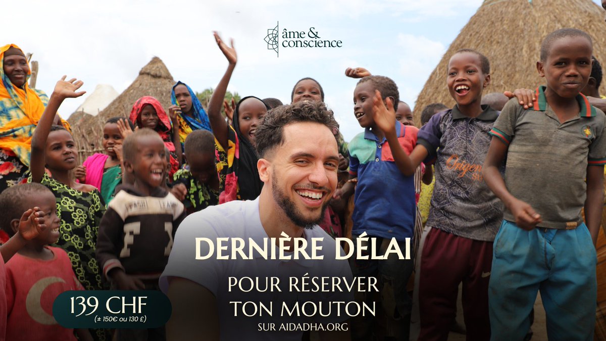 ame_conscience's tweet photo. 🚨Dernier jour !!!
C'est aujourd'hui. 23h59. Après ça, tu attends un an.
9 000+ sacrifices. 45 000 personnes nourries au Kenya.

Rejoins-nous ➜ https://t.co/emttOKeK6E https://t.co/To6z68Jxyw