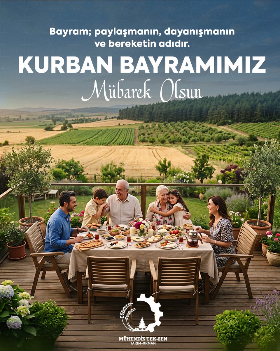 MuhTekTrmOrmn's tweet photo. Bayram; paylaşmanın, dayanışmanın ve bereketin adıdır. Bir sofranın etrafında buluşmanın, sevgiyi çoğaltmanın huzurunu yaşıyoruz. 
Tüm üyelerimizin ve milletimizin Kurban Bayramı mübarek olsun. Sevdiklerinizle birlikte nice mutlu, sağlıklı ve bereketli bayramlara!

#MühendisTekSenTarımOrman #KurbanBayramı