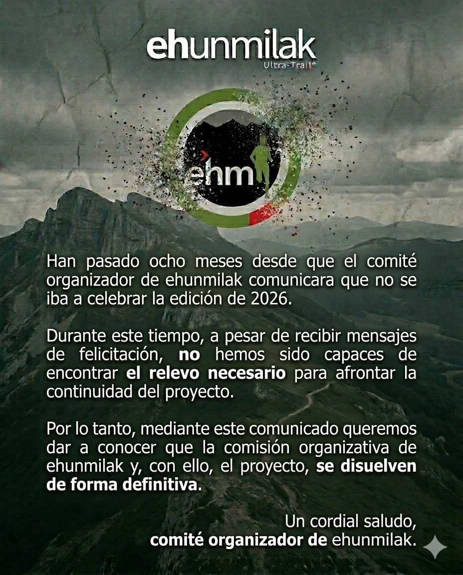 CarrerasMontana's tweet photo. HASTA SIEMPRE, EHUNMILAK.
Agur jaunak….
https://t.co/tgTLB0Zkmv
#carrerasdemontaña 
#ehunmilak https://t.co/qdHCB6pqHm