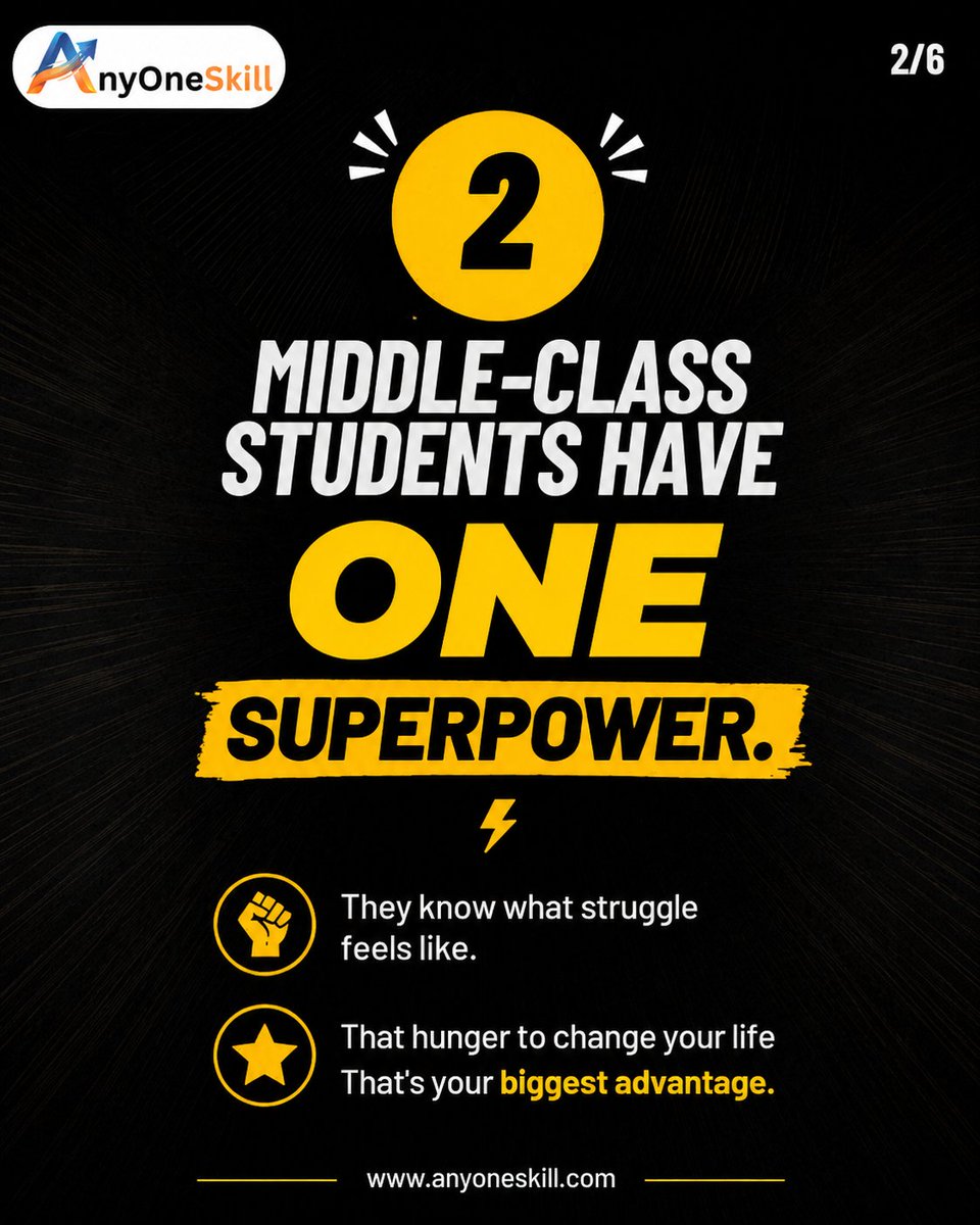 any1skill's tweet photo. Middle-class students have one superpower ⚡
They know how to fight for a better future.
Stop scrolling. Start learning high-income skills 🚀

Your phone can distract you… or build your future.
Follow @anyoneskill 🔥

#AITools #Freelancing  #EarnOnline #AnyOneSkill https://t.co/FA0Ln3HLd9