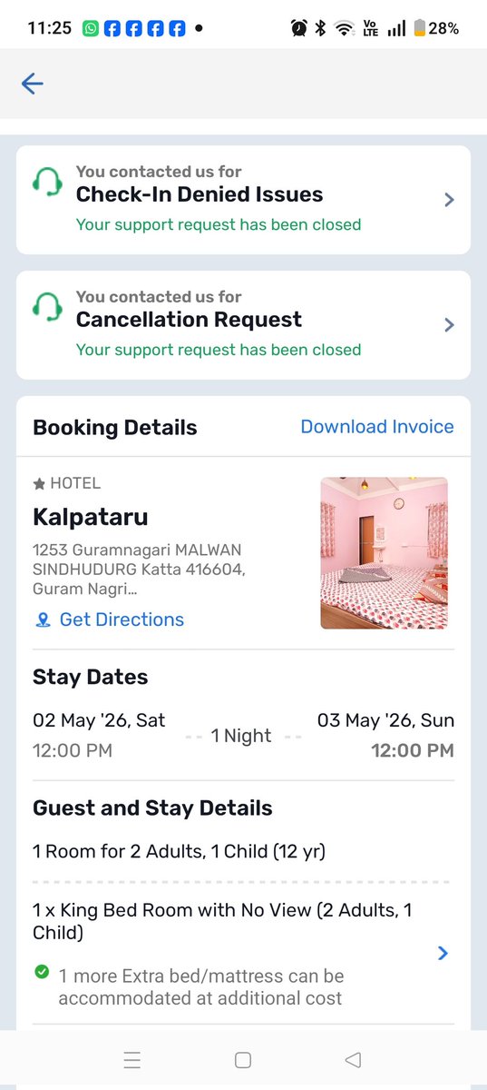 royswat's tweet photo. @goibibo is one of the worst supports. We booked a hotel Kalpataru in Sindhudurg. Never got s stay there as the owner denied to give us a room. Called twice and asked for refund they created a ticket and closed it also but never processed refund. Sick service. https://t.co/DnzxfgLXuk
