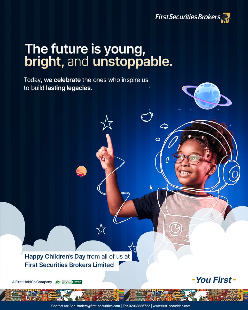 firstsecbrokers's tweet photo. The future belongs to the children we inspire today 🌍

Here’s to the dreamers, creators, and future leaders shaping tomorrow.

Happy Children’s Day from First Securities Brokers Limited 💙

#ChildrensDay #HappyChildrensDay #FutureLeaders #FirstSecuritiesBrokers https://t.co/tutkzG6VW4