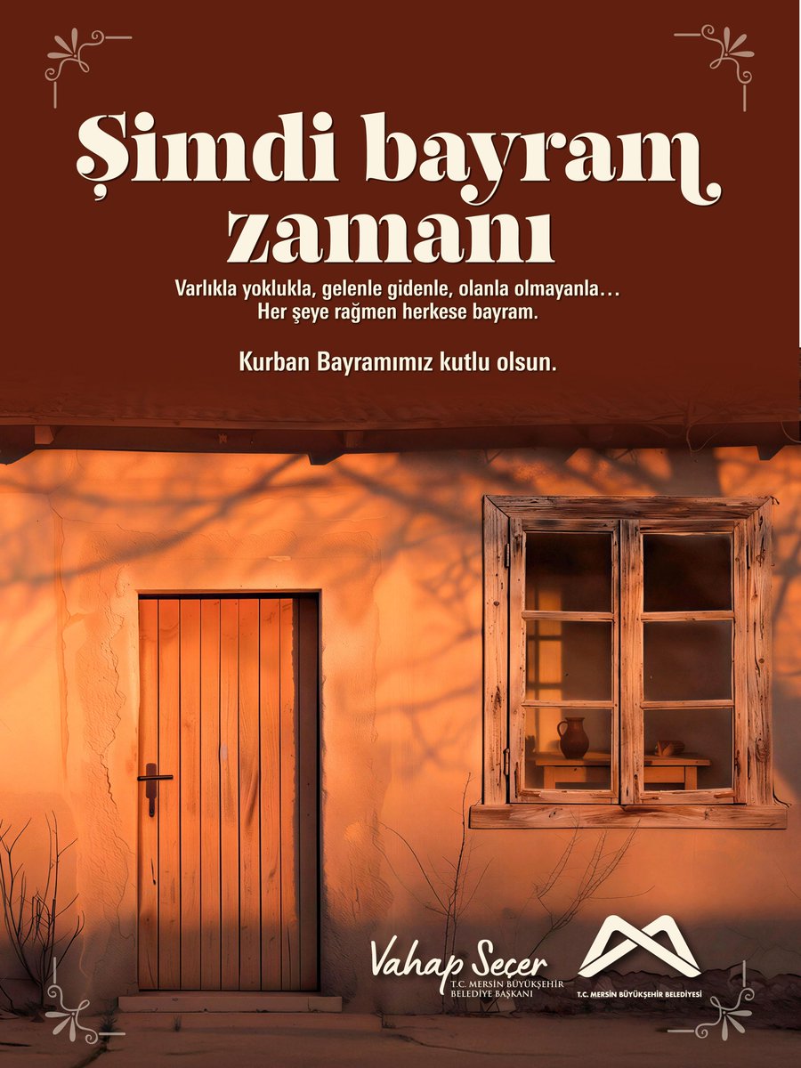 mersin_bld's tweet photo. Varlıkla yoklukla, gelenle gidenle, olanla olmayanla… Her şeye rağmen herkese bayram. 

Kurban Bayramımız kutlu olsun. https://t.co/kyn0JxZfFO
