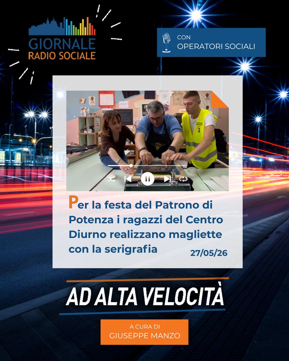 GrSociale's tweet photo. 📻 #adaltavelocità - A #Potenza le magliette speciali per la festa di San Gerardo: 🎙 parlano gli operatori sociali

🎧 Rubrica quotidiana a cura di @peppemanzo https://t.co/iARqfdybfg https://t.co/2WctkjeP9l