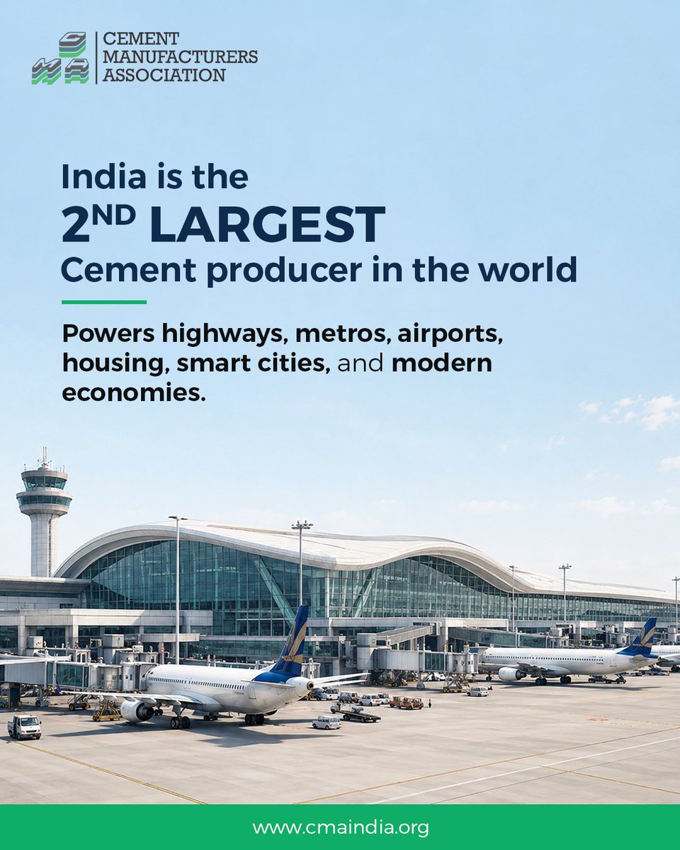 CMAIndia_'s tweet photo. Cement is not just building infrastructure; it is helping shape India’s economic future through connectivity, urbanisation, and sustainable growth.
#CMA #CementIndustry
Read more in our detailed LinkedIn post https://t.co/FMd6fIEuhy https://t.co/CQ2GnQQCll