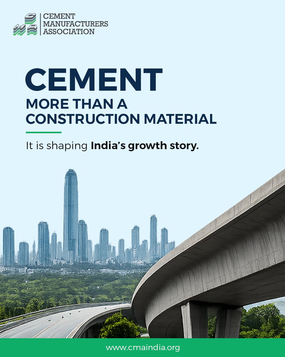 CMAIndia_'s tweet photo. Cement is not just building infrastructure; it is helping shape India’s economic future through connectivity, urbanisation, and sustainable growth.
#CMA #CementIndustry
Read more in our detailed LinkedIn post https://t.co/FMd6fIEuhy https://t.co/CQ2GnQQCll